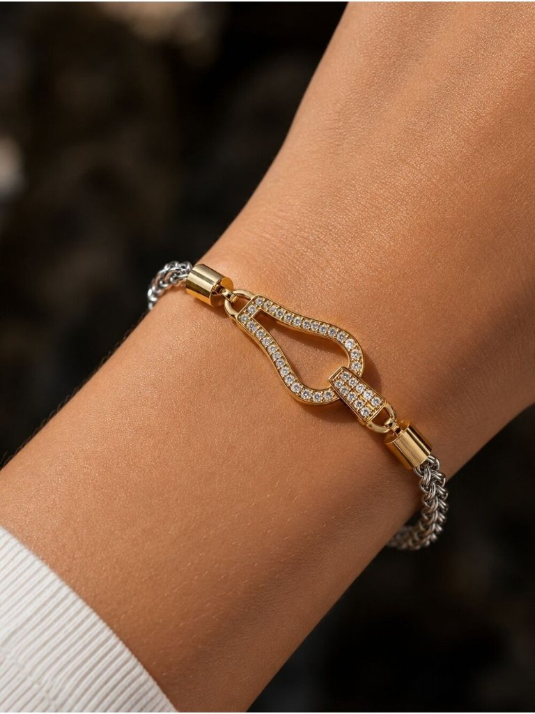 Unisex Gold And Silver Crystal Link Bracelet